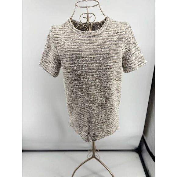 Anthropologie Tweed Striped Metallic Short Sleeve Top Women’s Size  Small - Picture 1 of 10